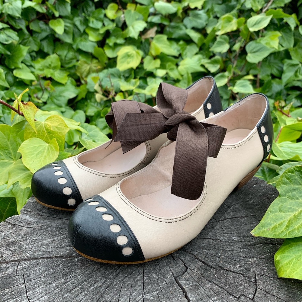 Anthropologie All Black Mary Jane Bow-tie Heels